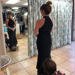 Avery G Black Halter neck full length hi-low gown sz 2